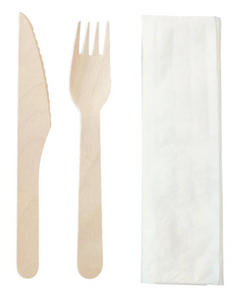 3 in 1 Wooden Cutlery Kit - ( Fork,Knife and Napkin), 500 sets