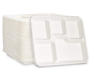 5 Compartment Sugarcane Thali Plate, 125 pack